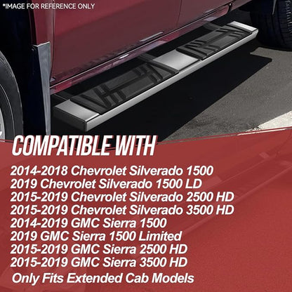 Running Boards Step Bars Compatible with 1999-2014 Chevy Silverado GMC Sierra 1500 2500 3500 Extended Cab, Pair of 73 Inches, 350 LBS Capacity, Anti-Slip Cover