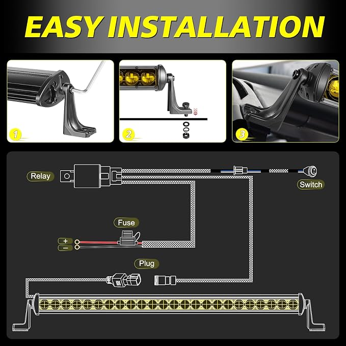 30 Inch Amber Light Bar Kit, AKD Part OSRAM LED 168W Single Row Light Bar w/Wiring Harness Black Cover Spot Flood Combo Slim Bumper Roof Grille Yellow LED Lights for Trucks SUV UTV RZR Toyota Chevy