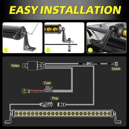 30 Inch Amber Light Bar Kit, AKD Part OSRAM LED 168W Single Row Light Bar w/Wiring Harness Black Cover Spot Flood Combo Slim Bumper Roof Grille Yellow LED Lights for Trucks SUV UTV RZR Toyota Chevy