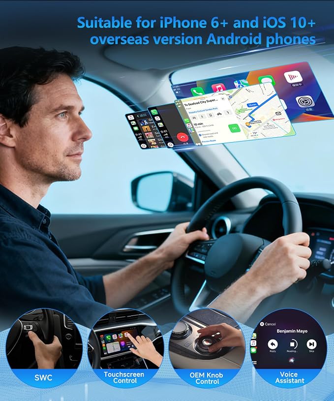 VQU 3 in 1 Mini Wireless Carplay Adapter for Phones, Carplay/Android Auto for Adapter, Bluetooth 5.0,Plug & Play,USB/Type-C Connection,iOS10+ / Android 11 (Black)