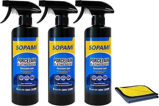 SOPAMI 3-Pack （500ml/16.91Ounces）Advanced Car Coating Spray, Quick-Acting Polish & Wax for Scratch Removal, Waterless Wash, and Glass Oil Film Cleaning