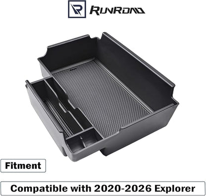 RUNROAD Upgrade Center Console Organizer Tray Compatible with Ford Explorer 2026 2025 2024 2023 2022 2021 2020 Accessories, ABS Armrest Tray Console Dividers Secondary Storage Box Container, Black
