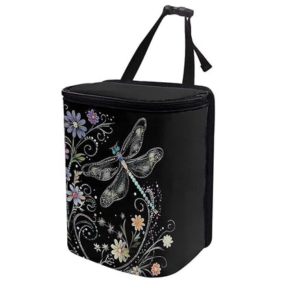 Talayituse Dragonfly Flower Print Car Trash Can with Lid, Leak Proof Auto Trash Bag Hanging Vehicle Garbage Can Multipurpose Storage Container for Back Seat Road Trip