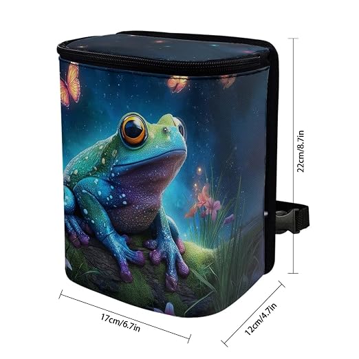 Talayituse Butterfly Galaxy Frog Print Car Trash Bin, Large Size Auto Trash Can Adjustable Portable Garbage Can with Lid, Vehicle Hanging Bag for Headrest Front Back Seat