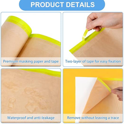 MyLifeUNIT Masking Paper, Automotive Paint Paper Roll with Tape, Tape and Drape Waterproof for Painting Protection Covering (1 Rolls, 18 inch x 50 feet)