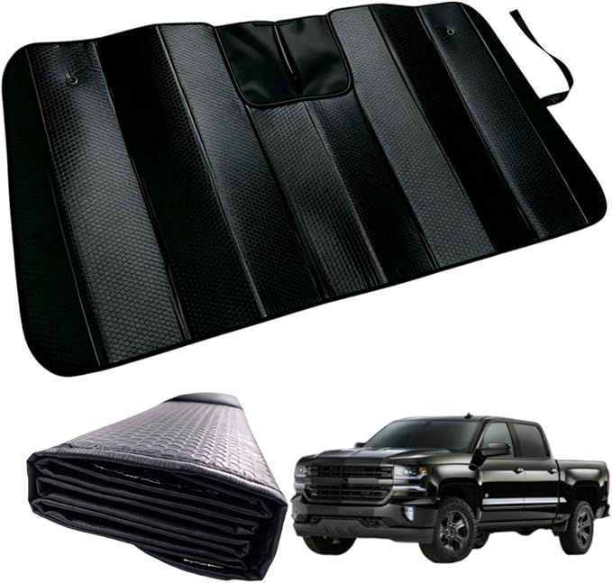 GWUSKDT Car Windshield Sunshade for 2019-2026 GMC 1500/Chevrolet Silverado 1500, Thicken 5-Layer Bubble Aluminum Foil UV Heat Reflector Foldable Sun Visor Front - Keeps Your Pickup Truck Cool
