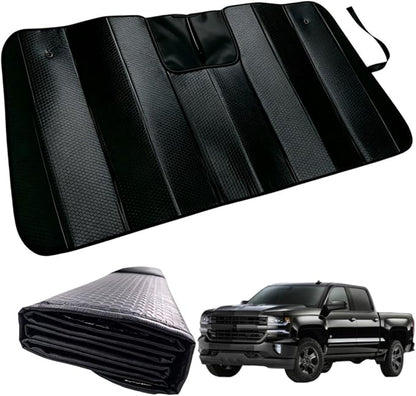 GWUSKDT Car Windshield Sunshade for 2019-2026 GMC 1500/Chevrolet Silverado 1500, Thicken 5-Layer Bubble Aluminum Foil UV Heat Reflector Foldable Sun Visor Front - Keeps Your Pickup Truck Cool