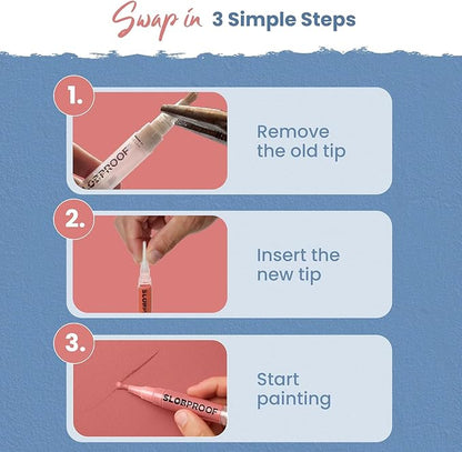 Slobproof Replacement Brush Tips for Refillable Touch-Up Paint Pens, Mess-Free, Easy to Install, Tools for Paint Brushes, DIY Home Improvement, Wall, Furniture Repair, Arts and Crafts, Pack of 5