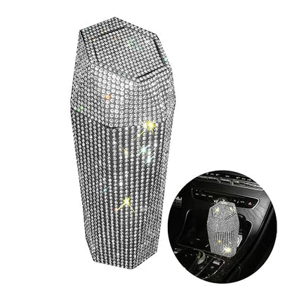 Rhinestone Car Trash Can with Lid, Sparkly Garbage Can, Diamond Design Small Automatic Portable Trash Can for Automotive, Home, Office, Kitchen, Bedroom.