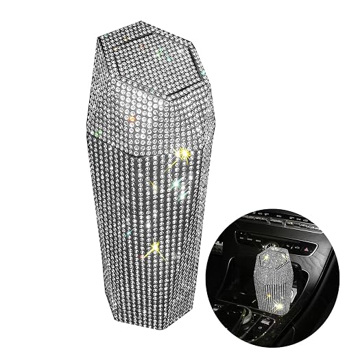 Rhinestone Car Trash Can with Lid, Sparkly Garbage Can, Diamond Design Small Automatic Portable Trash Can for Automotive, Home, Office, Kitchen, Bedroom.