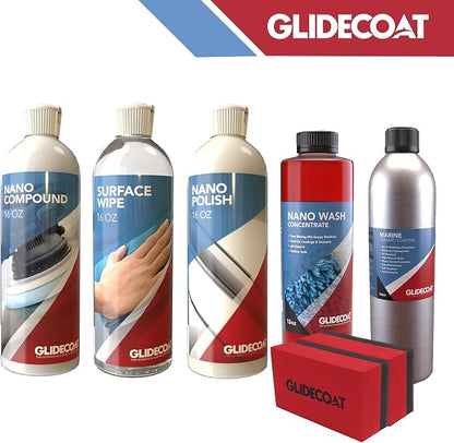 Marine Ceramic Coating Kit - Complete Boat Detailing Supply Kit with Marine Ceramic Coating, Nano Polish, Nano Compound, Nano Wash and Surface Wipe