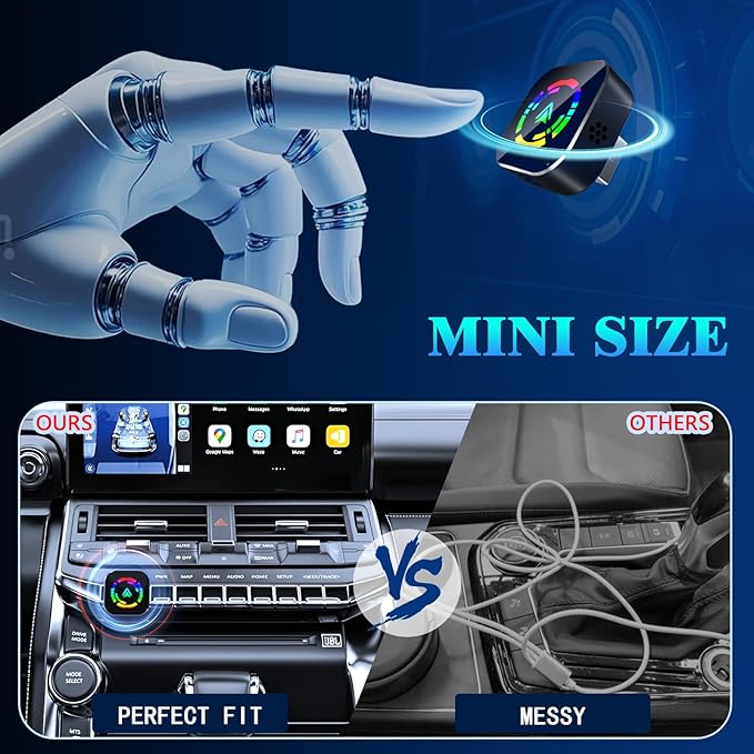 Wireless CarPlay Adapter, 2026 Upgraded Wired to Wireless for Apple CarPlay & Android Auto, Mini USB Design Car Play Adapter with Type-C Extension, Plug and Play, Stable Connection & No Latency