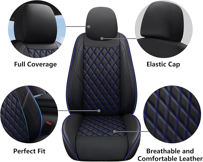 F150 Seat Covers, Custom Ford F150 Truck Seat Cover Fit for 2015-2025 F150 and 2017-2025 F250 F350 F450 Super Duty Crew Cab XL XLT Lariat King Ranch Platinum (Black blue, Front and Rear(5 seats))