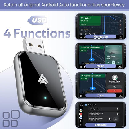 Wireless Android Auto Adapter for Android, Convert Wired to Wireless, Mini Size with Extension USB-C/Type-C, Stable Control & No Delay, Supports Car Original Control