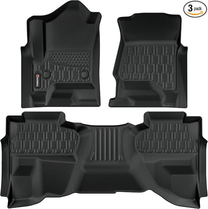 Floor Mats Compatible with 2014-2018 Chevrolet Silverado & GMC Sierra 1500 2500 3500 Double Cab, All Weather TPE Floor Liners, Custom Fit Car mats, 1st & 2nd Row, Black