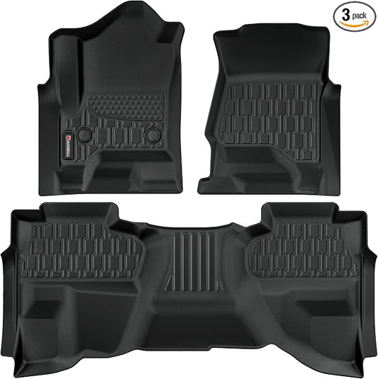 Floor Mats Compatible with 2014-2018 Chevrolet Silverado & GMC Sierra 1500 2500 3500 Double Cab, All Weather TPE Floor Liners, Custom Fit Car mats, 1st & 2nd Row, Black