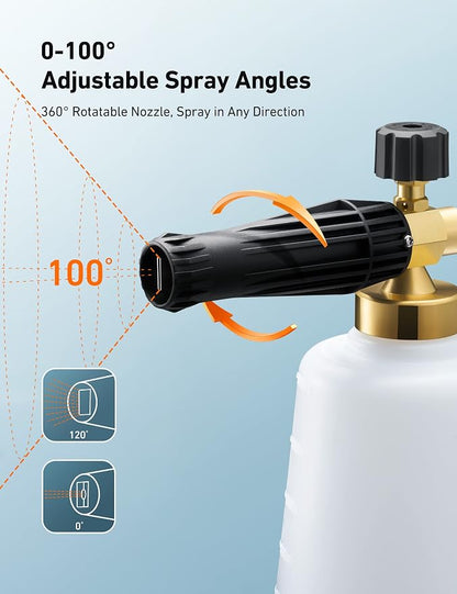 AstroAI Foam Cannon, Heavy Duty Car Foam Sprayer, Wide Metal Neck, Adjustable Thick Snow Foam Lance for Pressure Washer with 1/4" Quick Connector, Ideal for Various Cleaning Tasks, 1.5L Bottle
