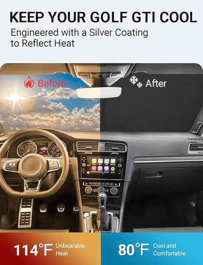 Proadsy 2026 Upgrade Front Windshield Sun Shade Foldable Sunshade Protector Custom Fit 2015-2021 Volkswagen Golf GTI Accessories