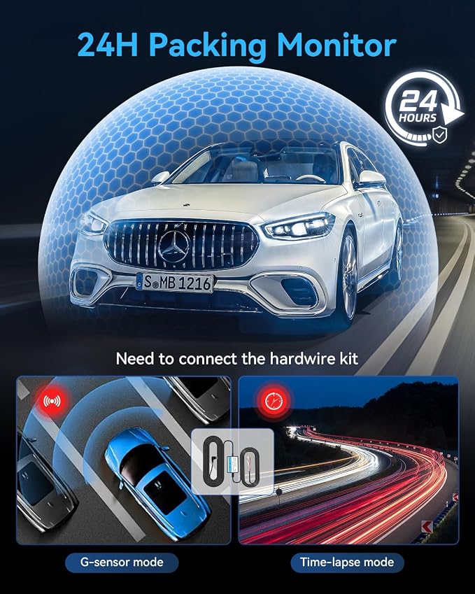 Dash Cam Front Rear with 3 Channel, 4K Full UHD Car Camera, 5GHz WiFi & App Control, Free 32GB Card Included, Dash Camera for Cars with IR Night Vision, 24 Parking Mode, Loop Recording, G-Sensor