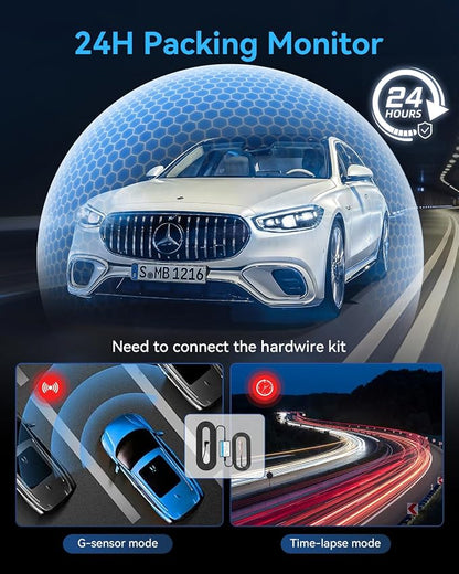 Dash Cam Front Rear with 3 Channel, 4K Full UHD Car Camera, 5GHz WiFi & App Control, Free 32GB Card Included, Dash Camera for Cars with IR Night Vision, 24 Parking Mode, Loop Recording, G-Sensor