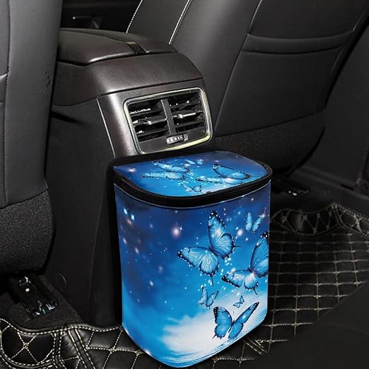 BIGCARJOB Blue Butterflies Car Trash Bin for Back Seat Car Interior Accessories Waste Basket Storage for Vehicle Truck,Women Girls Travel Camping Picnic Lage Trash Can Garbage Bin