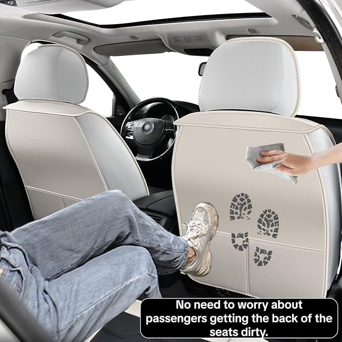 Gray Car Seat Covers Complete Set, Universal Car Seat Covers for Cars, Premium Waterproof Leather, Protect & Upgrade Car Interiors, Airbag Compatible, Easy to Install & Clean Up
