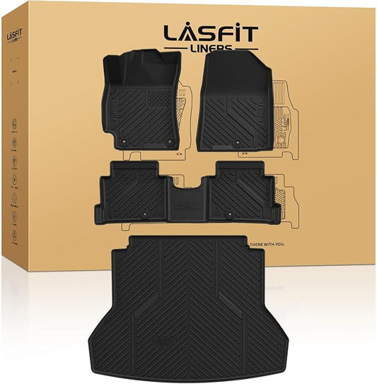 LASFIT Floor Mats & Cargo Mat for Hyundai Elantra 2020 2019 2018 2017, All Weather TPE Car Mats Custom Fit Floor Liners for Elantra 2017-2020, 1st and 2nd Rows & Trunk Mat, Black