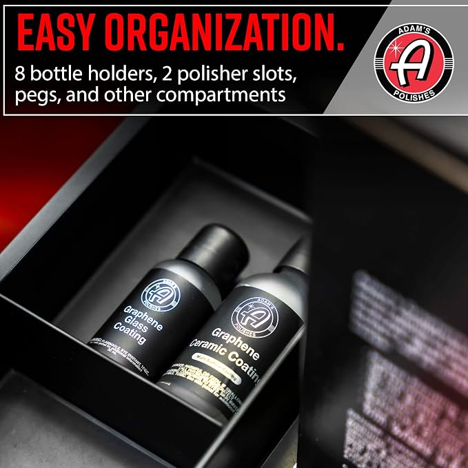 Adam's Polishes Premium Detail Cart - Car Detailing Cart 3-Tiered Shelves 250 Pound Per Shelf Capacity - Heavy Duty Casters Rolling Cart, Features Bottle Holders, Cutouts, & Pegs for Organization