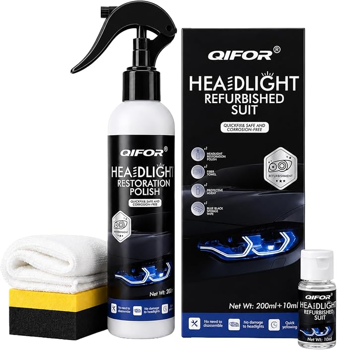 QIFOR Automotive Headlight Restoration Kit Oxidized and Yellowed Automotive Headlamps Blurring Enhanced Crystallization Coating Refurbisher,Maximum Gloss & Shine