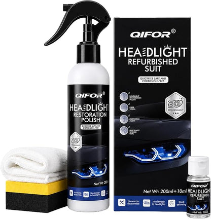 QIFOR Automotive Headlight Restoration Kit Oxidized and Yellowed Automotive Headlamps Blurring Enhanced Crystallization Coating Refurbisher,Maximum Gloss & Shine