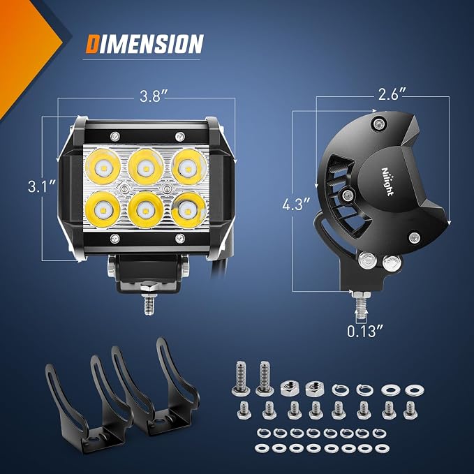 Nilight 4 Inch LED Light Pods Yellow Spot Beam Driving Fog Lights 2PCS 18W Off Road Work Lighting for Truck ATV UTV RV Pick-up Van Boat Tractor