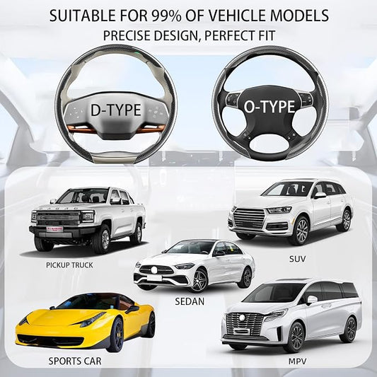 FOAN Steering Wheel Covers, 3PCs Carbon Fiber Anti-Skid Clip on Car Steering Wheel Cover Protector Universal for Most Car, White