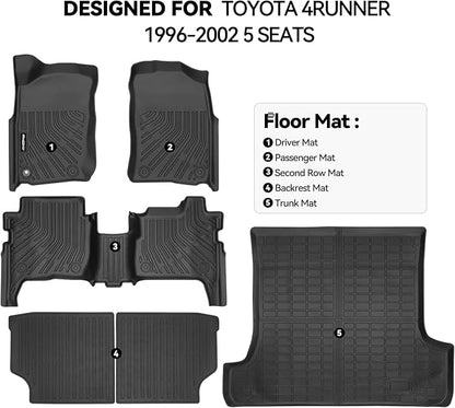 Floor Mats for Toyota 4Runner 1996-2002 5 Seats, Trunk Mat and Backrest Mat All Weather TPE Protector for Toyota 4Runner Accessories