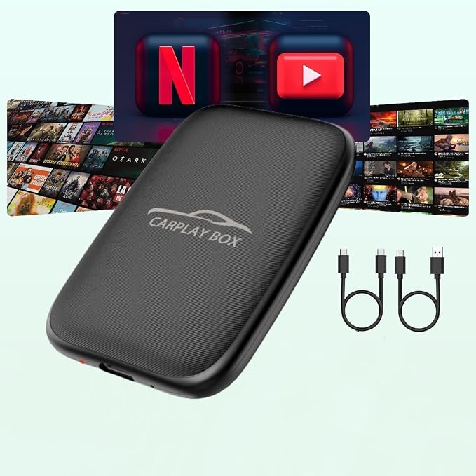 6-in-1 Android Auto Wireless Adapter and Apple CarPlay Adapter, Wireless Carplay Adapter with Netflix YouTube TF Card, Plug & Play, Easy Setup, Magic Video Ai Box for OEM Wired Apple Car Play Cars