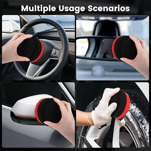 IPELY 2 Pack Large Red Tire Shine Applicator Pad, Durable and Reusable Hex-Grip Tire Dressing Applicator Pad