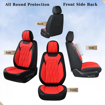 Coverado Car Seat Cover Full Set, Luxury Leather Seat Covers for Front and Rear, Waterproof Seat Covers 5 Seats, Car Seat Protectors Driver Seat Cushions Universal for Most Vehicles, Red