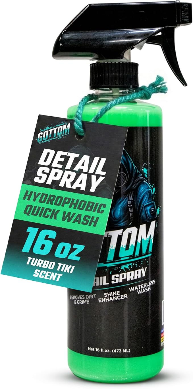 Gottom Detail Spray - Quick & Easy Waterless Detailer - 16 oz - Streak-Free Shine, Removes Prints & Smudges, Clay Bar Lubricant, Wax Support, Safe for Paint, Glass, Trim - Scented with Turbo Tiki