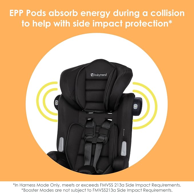 Baby Trend Hybrid SI 3-in-1 Combination Booster Seat, Hoboken Black – Side-Impact Protection, 3-Stage Growth Design, Adjustable Headrest, Cushioned Comfort