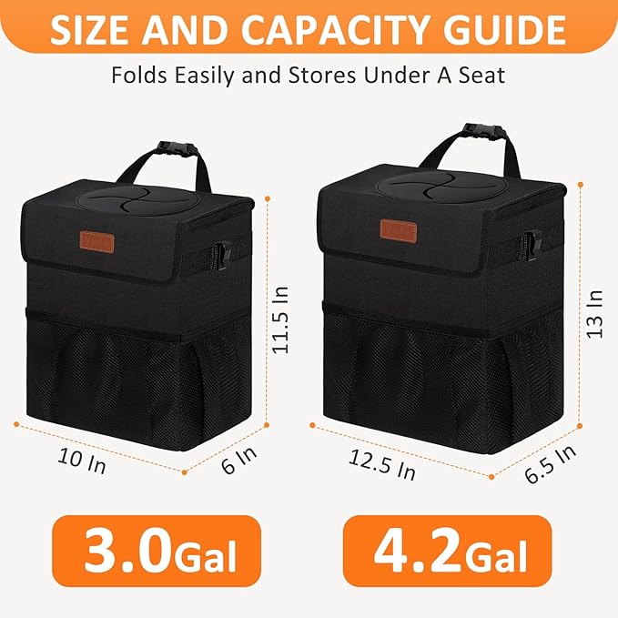 Vankor 4.2 Gallons Car Trash Can with Lid, Bag Bin Hanging Waterproof Automotive Car Garbage Cans Leak Proof Vehicle Trash Can for Truck SUV,Black