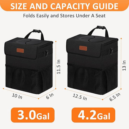 Vankor 4.2 Gallons Car Trash Can with Lid, Bag Bin Hanging Waterproof Automotive Car Garbage Cans Leak Proof Vehicle Trash Can for Truck SUV,Black