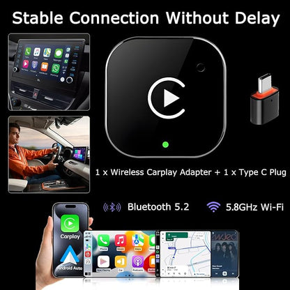 Wireless CarPlay Adapter 2026 Upgraded,CarPlay & Android Auto 2-in-1, Mini USB Design for Cars with Wired CarPlay,Fast Auto-Connect,Plug & Play,for Apple iOS 10+, Android 11+ Version