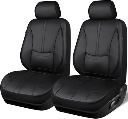 CAR PASS Nappa Leather Car Seat Covers, Water Resistant 3D Foam Faux Leather Seat Covers, Lumbar Support Automotive Seat Covers 2 Front Seats, Comfort & Universal Fit for Cars SUV Truck, Solid Black