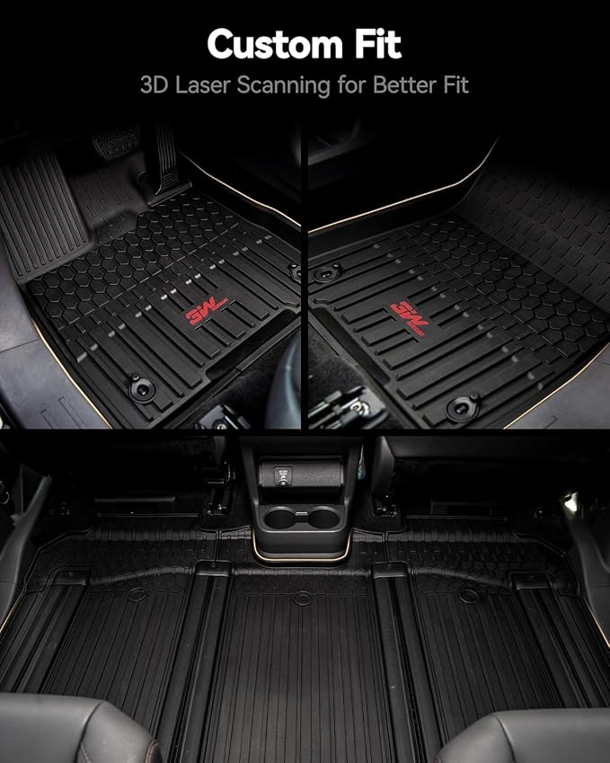 3W Floor Mats&Trunk Mat Fit Toyota Sienna 2021-2026 LE/XLE(Only for 8 Seat), TPE All Weather Custom Fit Floor Liner for Sienna 1st, 2nd and 3rd Row &Cargo Liner, Black with Red Accent