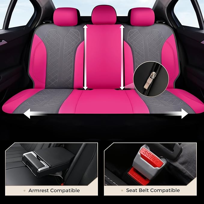 Coverado Car Seat Covers Full Set, Leather Seat Covers, Rose Automotive Protectors 5-Seat, Luxury Universal Fit Seat Covers for SUV, Truck, Sedan and Most Vehicles All-Weather