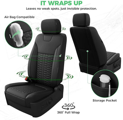 Custom Leather Seat Covers for Silverado/Sierra 1500 2019-2026, 2500HD 3500HD 2020-2026 Crew Cab Full Set with Jump Seat Cover (Armrest Storage Version Only), Truck Accessories