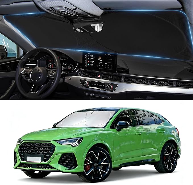 Sun Shade for Q3 Windshield Sunshade Custom fit for Audi Q3 2013-2018 Accessories Foldable Front Window Cover Retractable Sun Visor Protector Keep Interior Cool UV Blocker