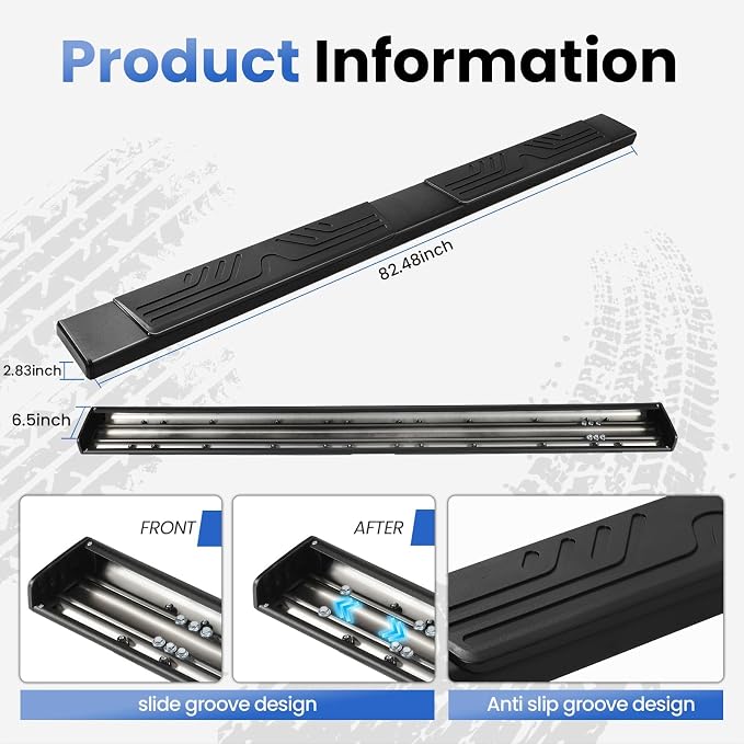 PZ 6.5" Running Boards Anti-Slip Side Steps Compatible with Chevy Silverado 1500/GMC Sierra 1500 2019-2026 Crew Cab, 2020-2026 2500HD 3500HD,500LBS No Drill Truck Running Boards Direct Fit Nerf Bar