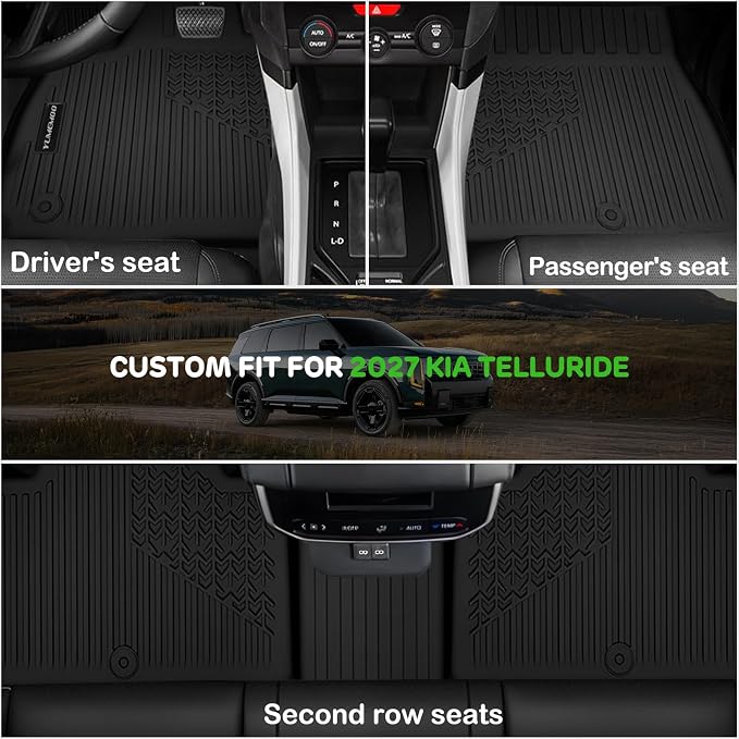 Floor Mats for 2027 Kia Telluride Gas 7/8 Seats (Not Fit Hybrid) Upgrade Trunk Mat with Backrest Mat All Weather TPE Floor Liners Fit for Kia Telluride Odorless Anti-Slip Full Set Car Accessories