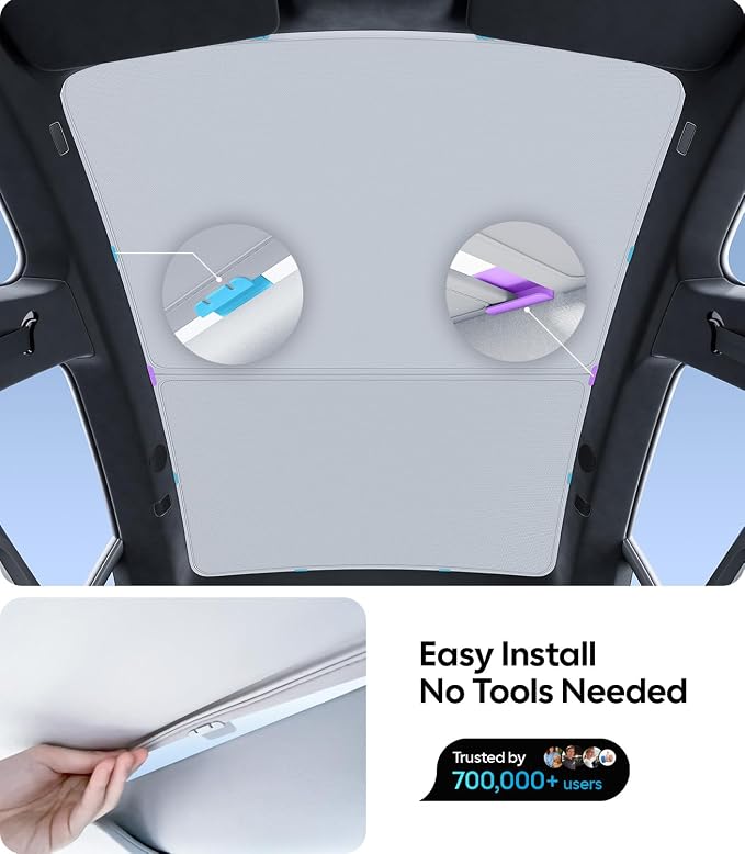 Wigoo Tesla Model S Sunshade Roof [Never Sag, Nano Ice-Crystal Coatings] 3-Gen Heat Insulation Glass Roof Sun Shade, Accessories for Tesla Model S 2020~2026, Tesla Interior Gray
