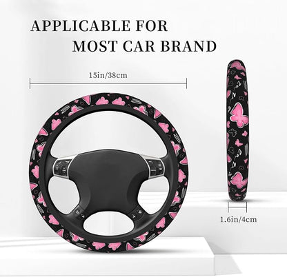 Pink Butterfly Steering Wheel Cover for Women, Universal Auto Steering Wheel 14-15 Inch Car Interior Accessories with 2PCS Car Coasters, Suitable for Men and Women